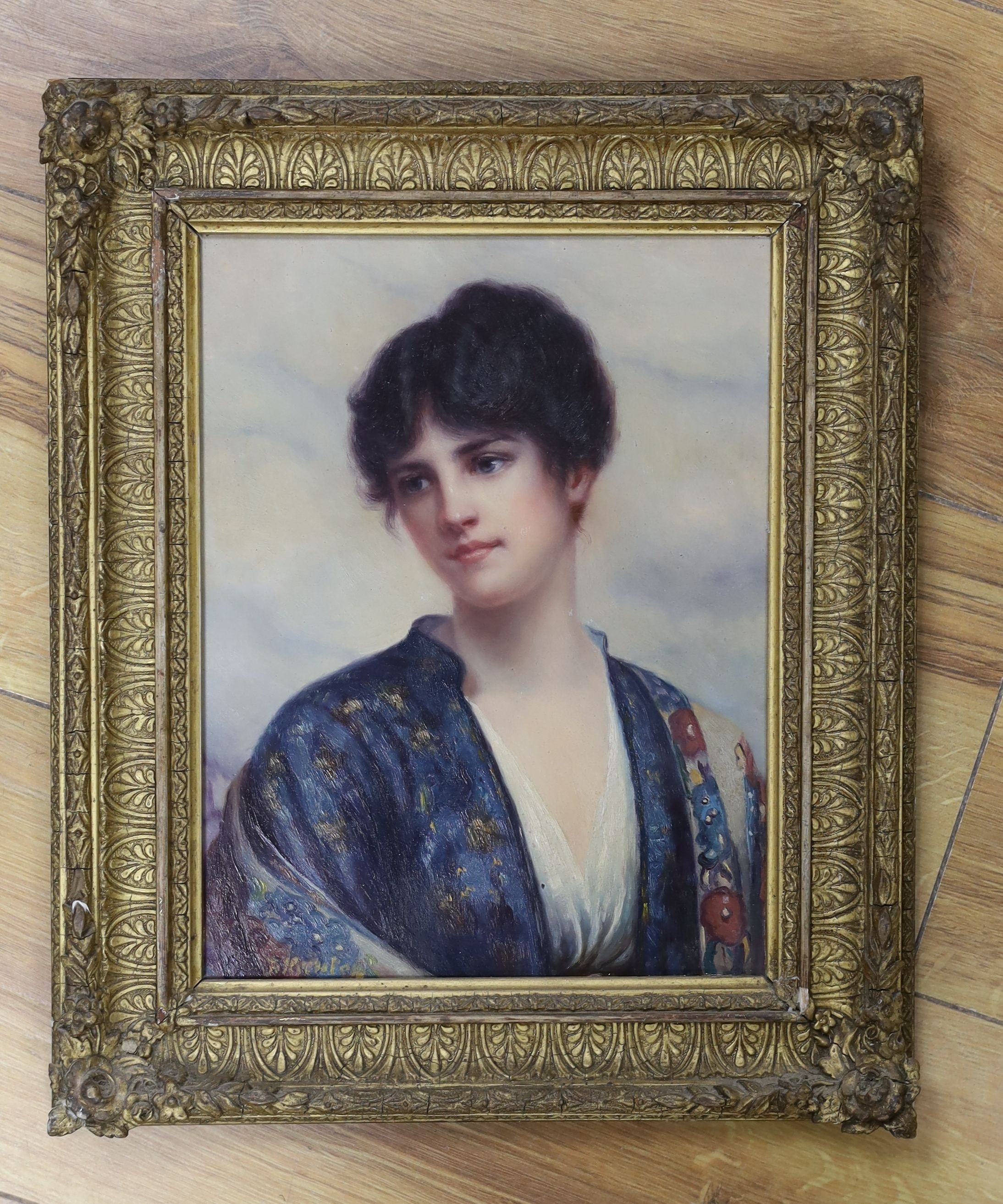 J. Kruger, oil on wooden panel, Portrait of a young lady, indistinctly signed, 24 x 18cm